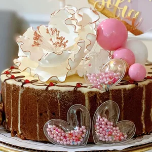 Alles Gute zum Geburtstag Toper -Kuchen mit Herz und rosa Perlen, Cupcake -Topper für Mädchen, Prinzessin Partydekoration, Religionsmittel, rosa Gold 6 Hauptverkaufstoper Flores Kuchen - №3