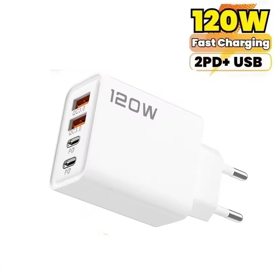 120W 4 Port USB C PD Charger Wall Plug Adapter Charge 3.0 For iPhone Samsung Xiaomi Mobile Phone USB Type C Charger