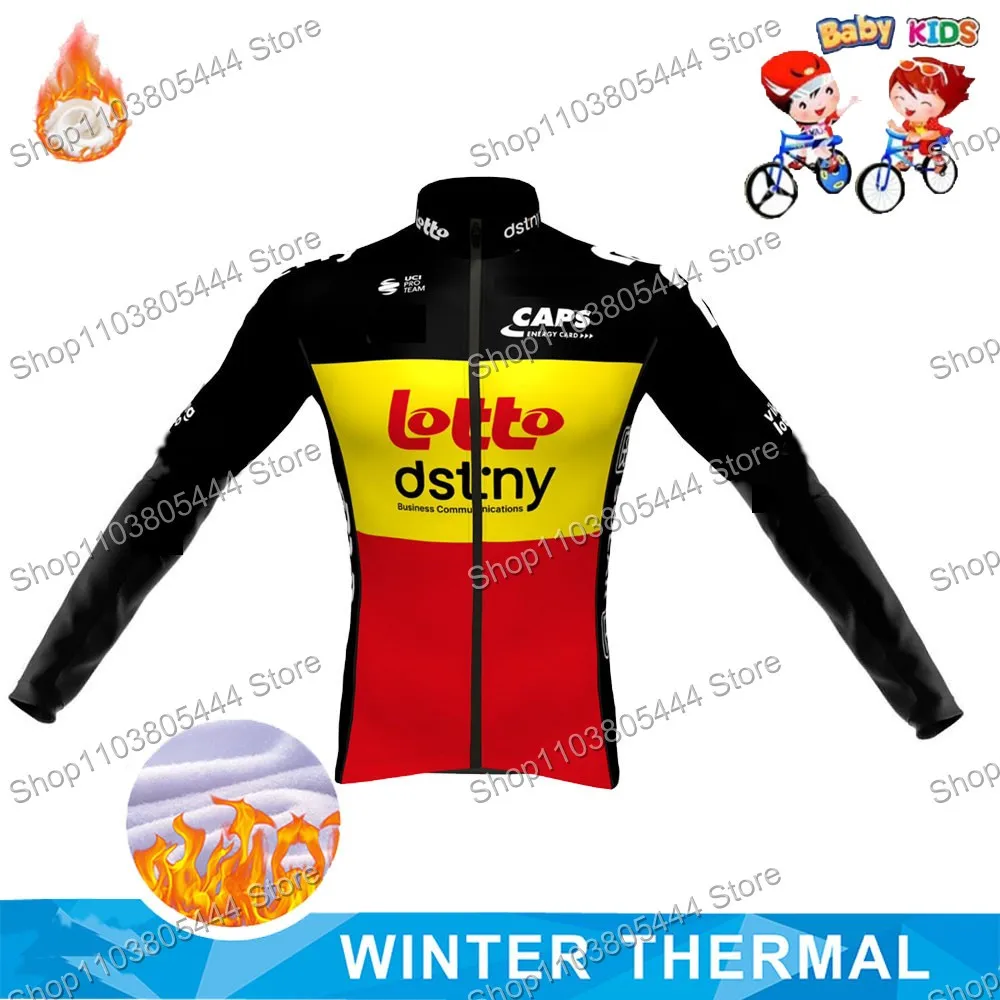 2024 Kids Lotto Dstny Belgian Champion Cycling Jersey Boy Winter Long Sleeve Clothing Children Bike Shirt Top Bicycle Jacket MTB