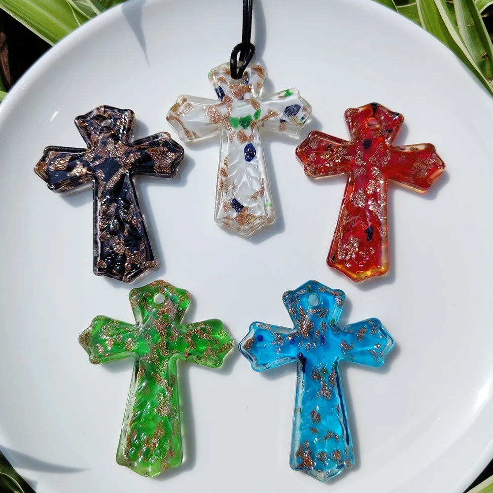 

5PCS Cross Shape Clear Murano Glass Crystal Vintage Pendant Necklace Men Women Jewelry Fashion Beach Party Gift Cheap Item