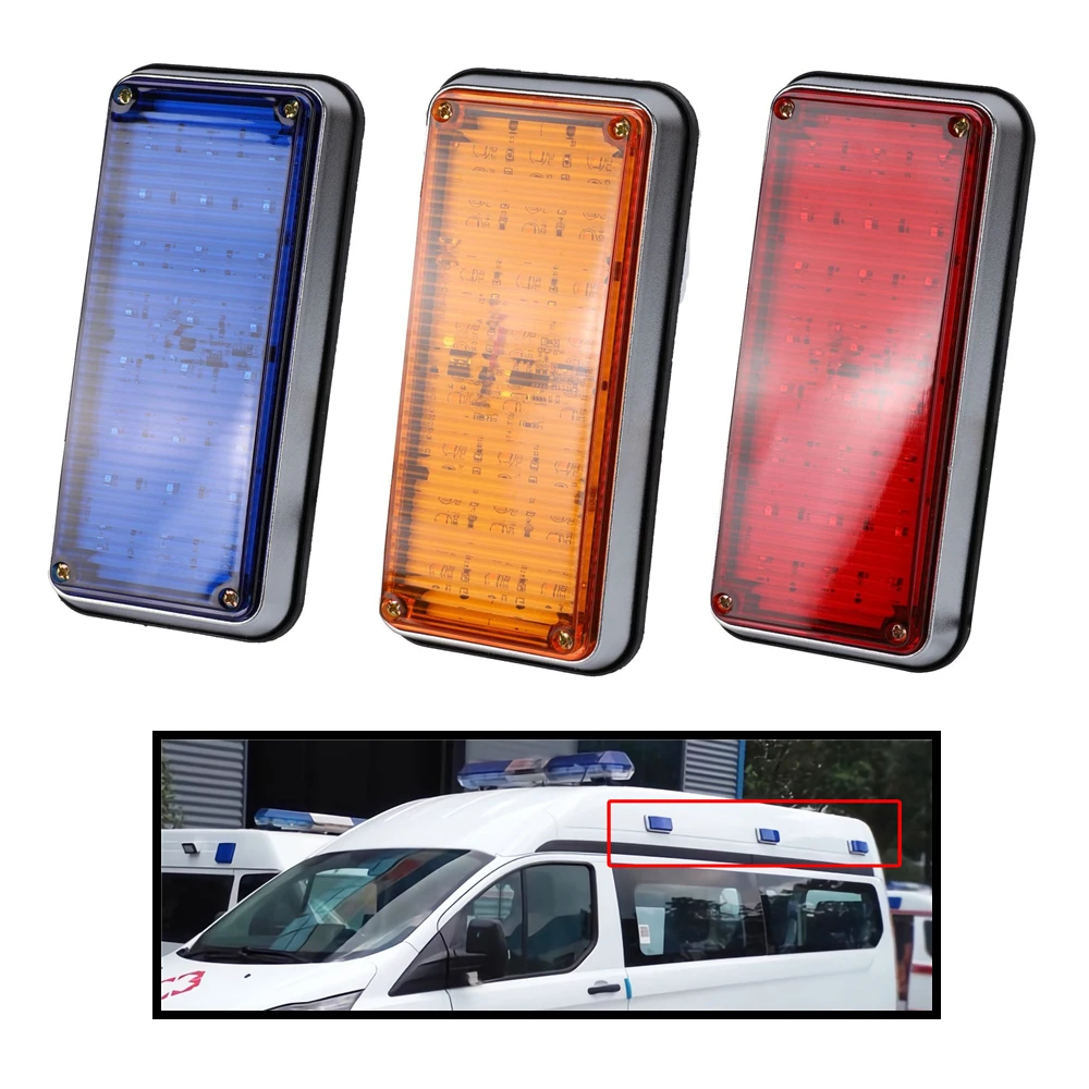 1 Set 12V / 24V LED Stroboscope Police Warning Light Ambulance Strobe Lights Fire Truck Vehicle Flashing Light Rectangle