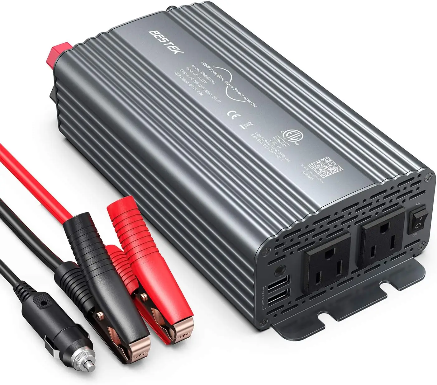 500W Pure Sine Wave Power Inverter DC 12V to 110V AC Car Plug Inverter Adapter Power Converter with 4.2A Dual USB Charging Ports