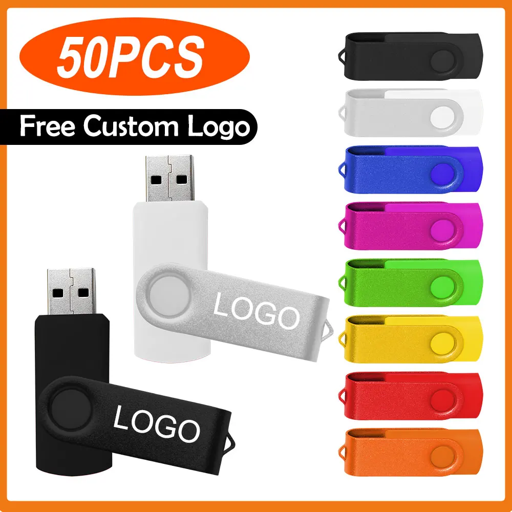 

50PCS/lot USB Stick Swivel Pen Drive USB Flash Drive 4GB 2GB 1GB Pendrive 64gb 32gb 16gb Metal U Disk Cle USB Free Custom Logo