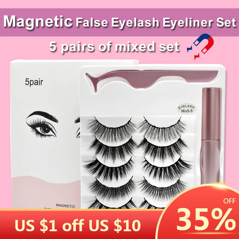 Magnetic False Eyelashes Eyeliner Set Natural Thick Handmade No Glue Prevent Allergy Magnetic Eyelashes With Eyelash Applicator