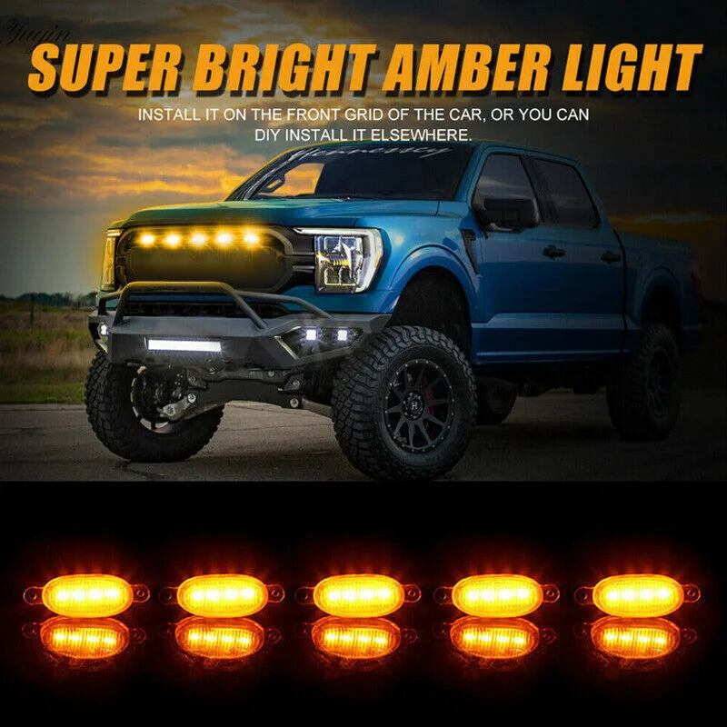 

12LED Car Front Grille Light Smoked Amber Grill Light Raptor Style Day Light Replacment For Pickup Off-road SUV Ford