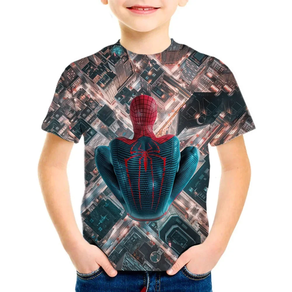 MINISO Summer Fashion 3D Printing Spider Man Avengers Children's Casual T-shirt Boys and Girls Cartoon T-shirt Clothing