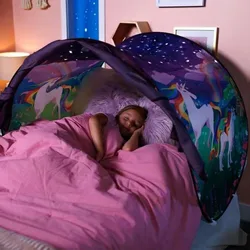 Funy Dream Tent with light for Kids Bed with Storage Pocket Foldable Kids Tent on Bed Mosquito Net Tent Gifts for toys