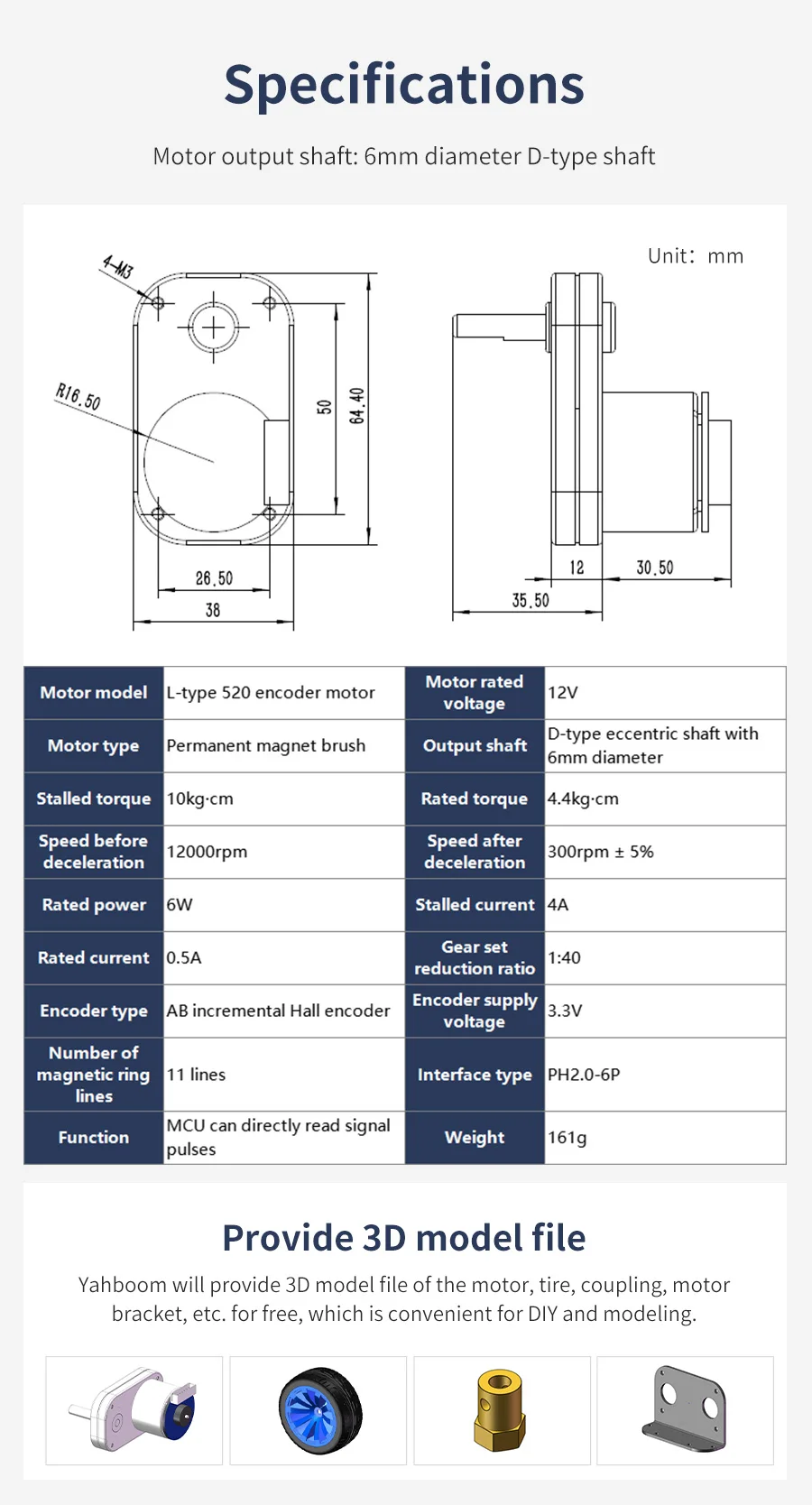 Yahboom DC-Untersetzungsmotor Hall-Encoder L-Typ mit Ganzmetallgetriebe Bessere magnetische Anti-Interferenz für Roboter-Auto-Chassis-Kit – Detail 2