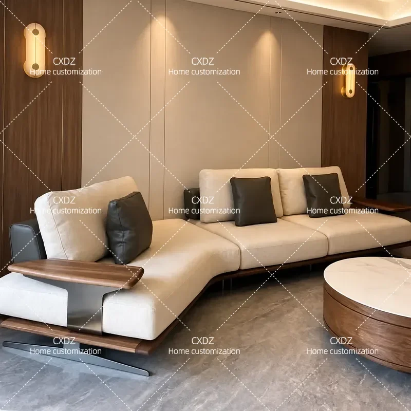 New Chinese Style North American Black Walnut Solid Wood Fabric Straight Row Sofa Large Villa High End Song Aesthetic
