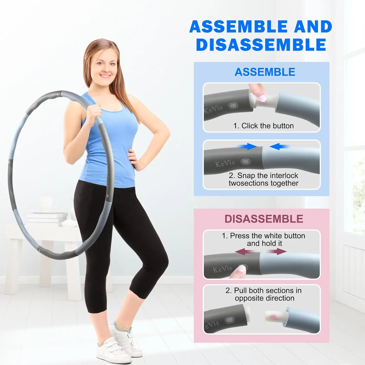 Adjustable Weighted Fitness Hoop for Adults Fitness and Weight Loss Women\'s Specific Abdominal Exercise Detachable Knot