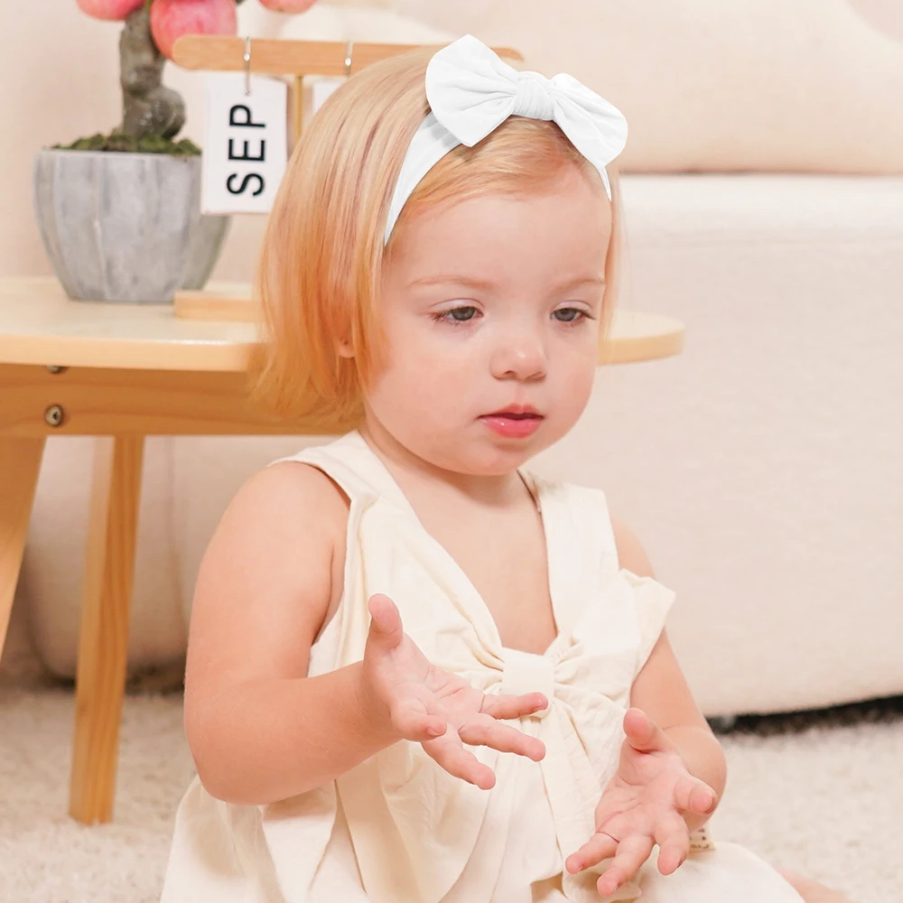3 Teile/los Große Bögen Stirnband für Baby Mädchen Elastische Nylon Kopftuch Infant Toddle Boutique Headcap Hairtie Babe Kopf Zubehör – Detail 2