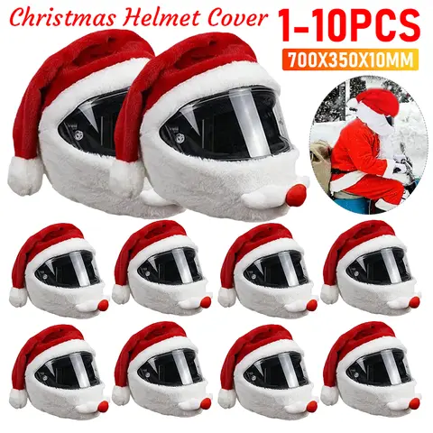 1-8PCS Santa Cycling Helmet Christmas Motorcycle Full Helmet Full Face Safe Hat Creative Plush Cover Christmas Decoration Gifts