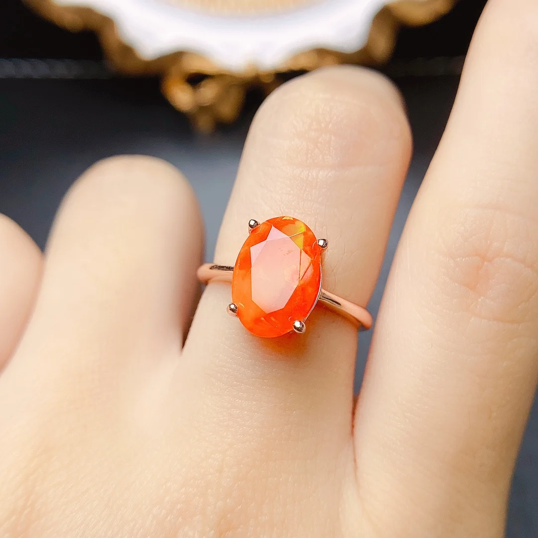 Vintage Natural Orange Fire Opal Ring October Birthstone Opal Ring 925 Silver Solitaire Ring For Women