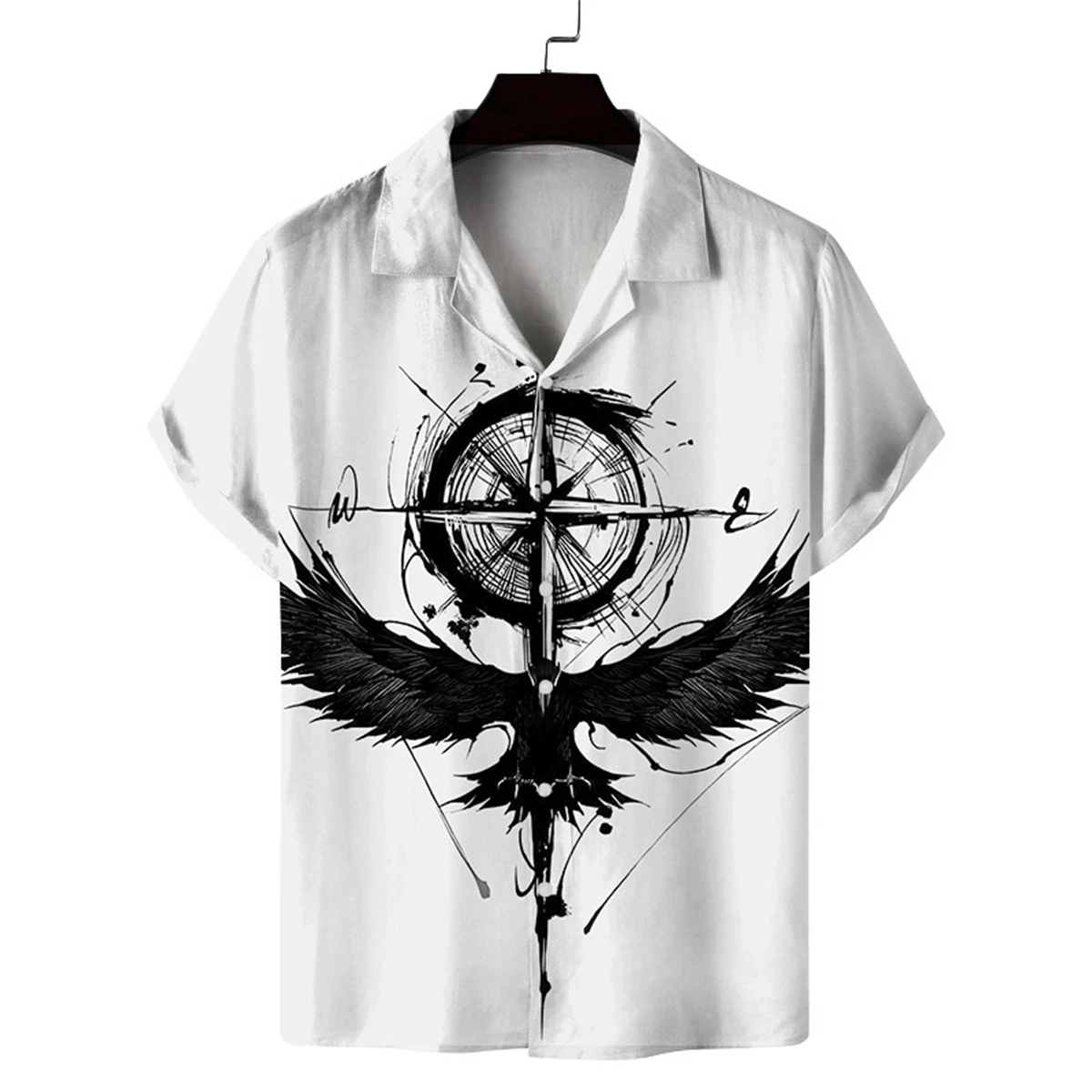 Yin Yang Beast handsome men's short-sleeved shirt daily casual comfortable lapel men's tops large size fashionable men's shirt