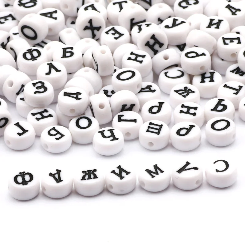 100pcs White Russia Letter Beads Flat Round Acrylic Alphabet Loose Spacer Beads For Jewelry Making DIY Bracelet Accessories