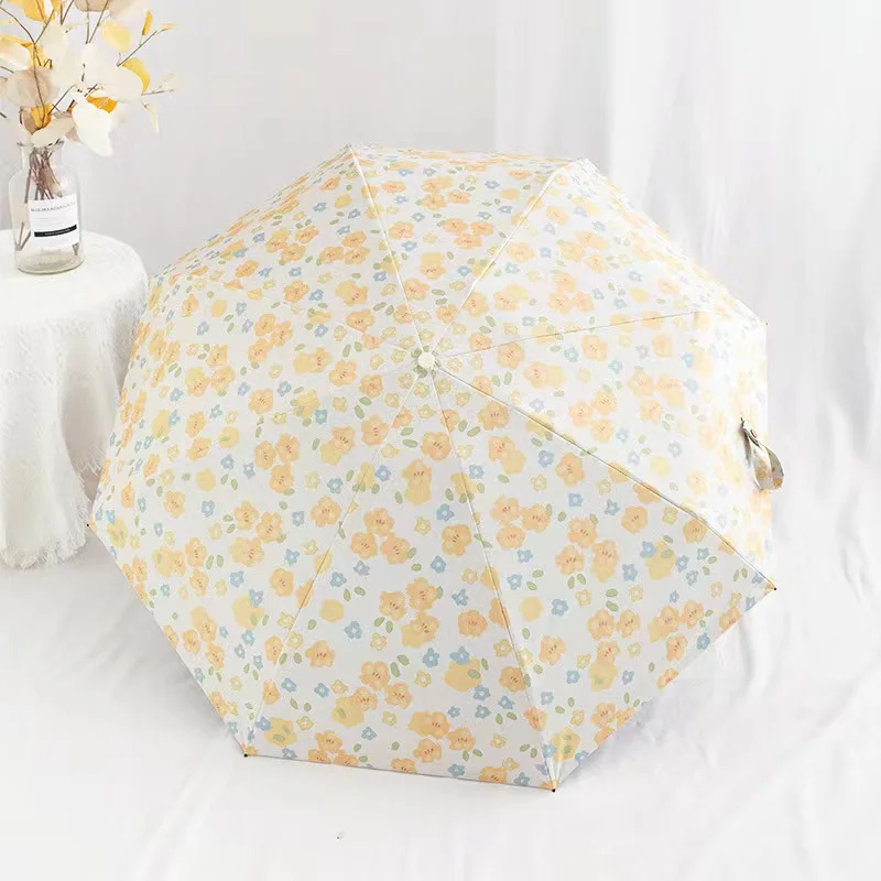 Small Floral Umbrella for Women Sunny or Rainy Automatic Sun Umbrella  Sun Protection UV Protection Compact Vinyl Parasol