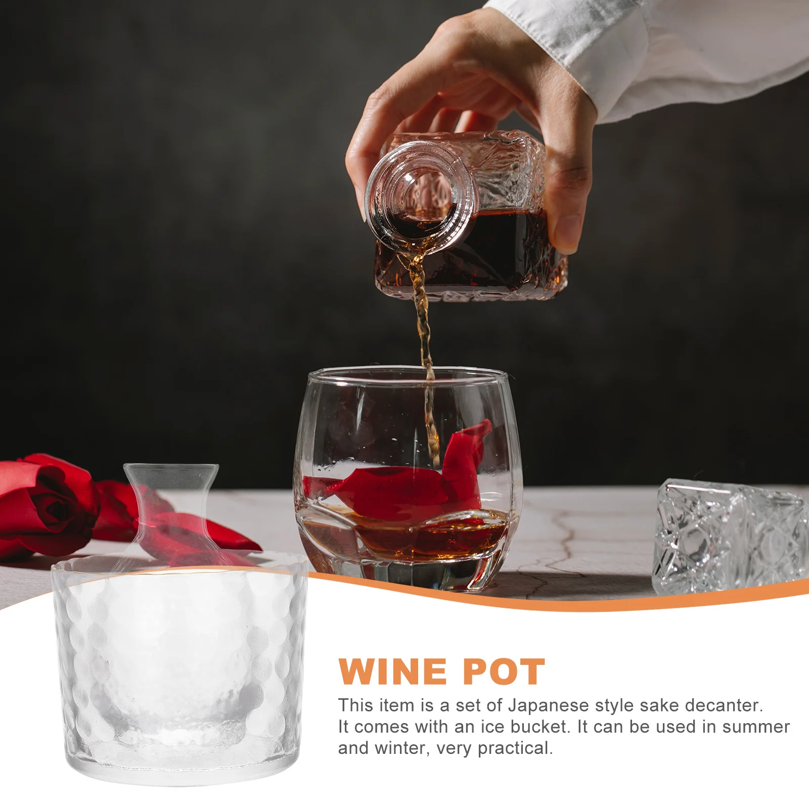 

1Set Japanese Sake Bottle Decanter Set Ice Bucket Warmer Transparent Glass Japanese Wine Warmer Bar Home Restaurant Use