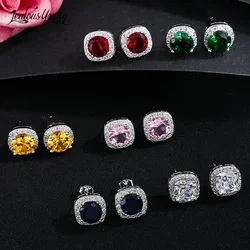 Round Square Zircon Stud Earrings For Women CZ Wedding Romantic Jewelry Engagement Earings Brincos