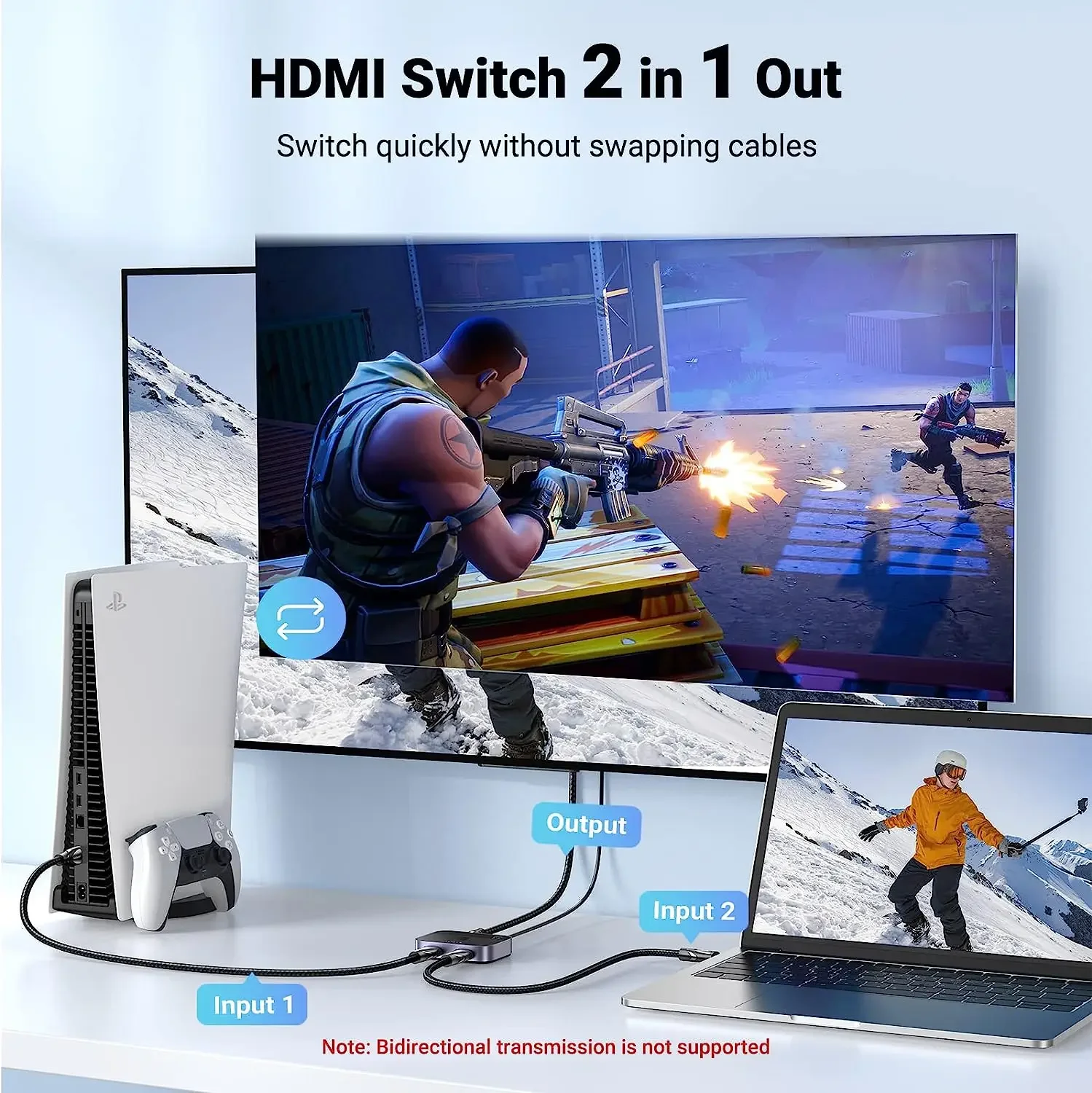 UGREEN HD-MI 2.1 Switch Ultra HD 8K@60Hz HD-MI Splitter 2 in 1 Out High Speed 48Gbps Switch