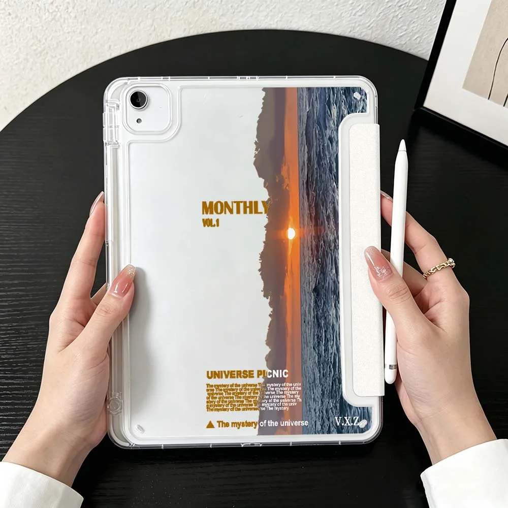 Sunset Over Sea Horizon Case For iPad Mini Pro Air 5 6 7 8 9 10th 11th 11 9.7 10.9 13 inch Transparent Y-Shaped Folding Tablet