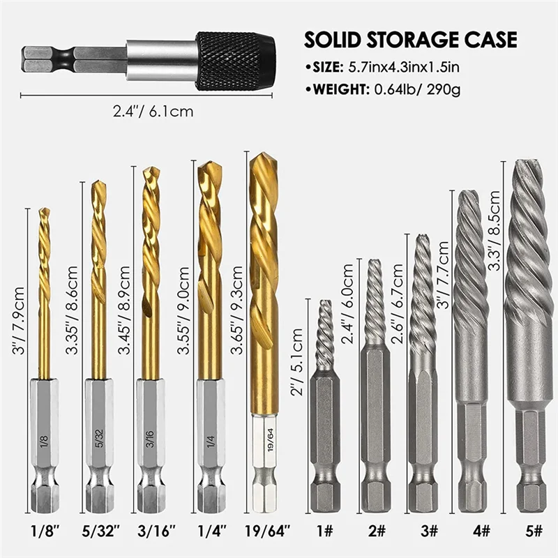 【Best Selling】11 Pieces Easy Out Bolt Extractor Set Reverse Drill Bit Extractor Set For Removing Broken Screws