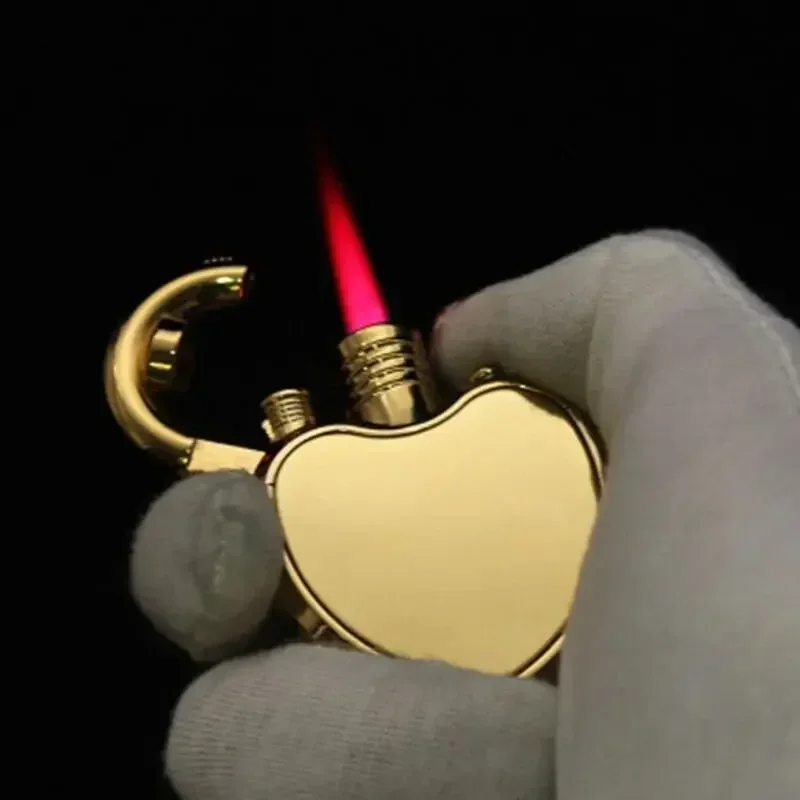 Mini Metal Fashionable Heart-shaped Inflatable Lighter Windproof Spray Pink Flame Cute Portable Lighter for Women Smoking Gift