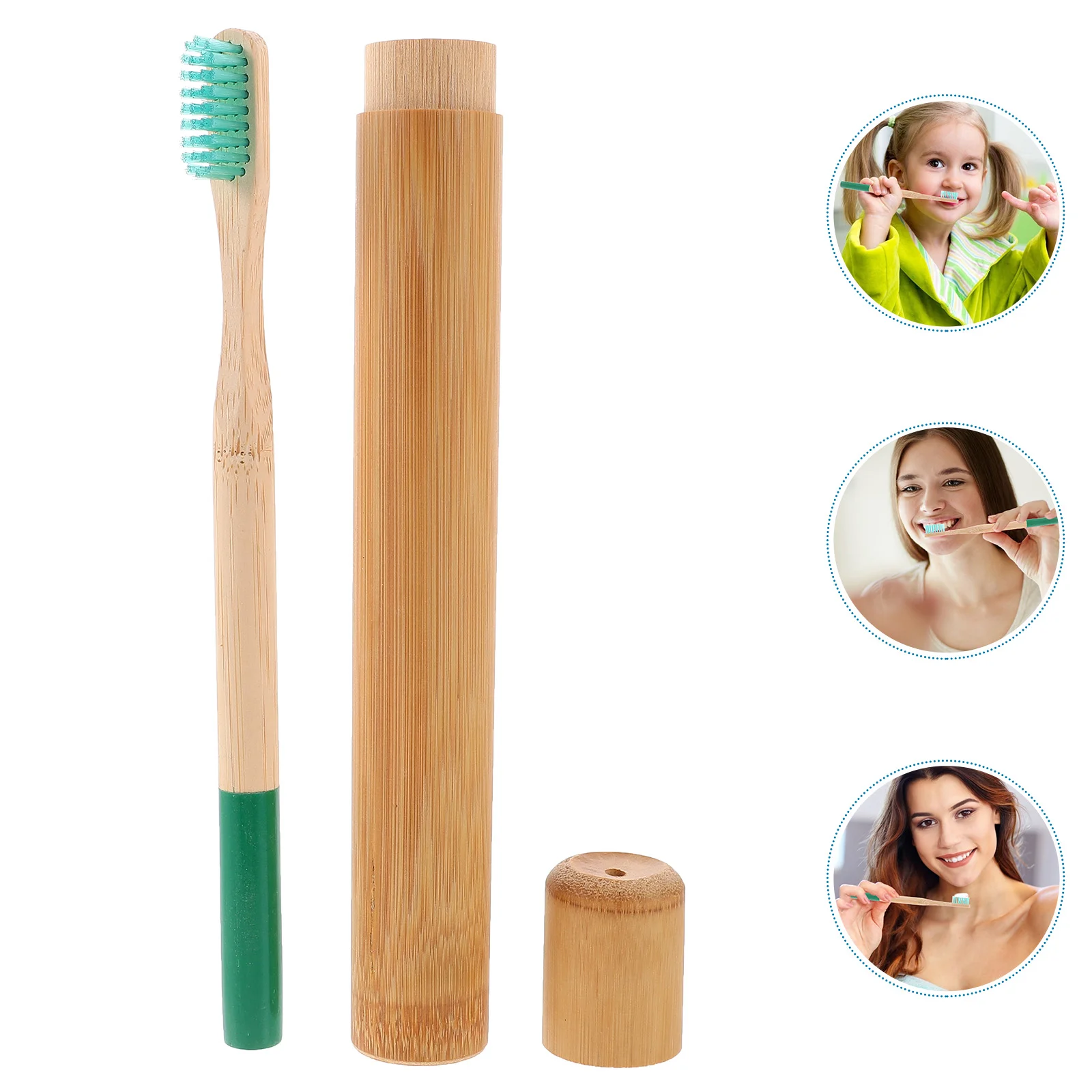 Bamboo Toothbrush for Kids Portable Kit Sports Case Storage Tube and Child Travel