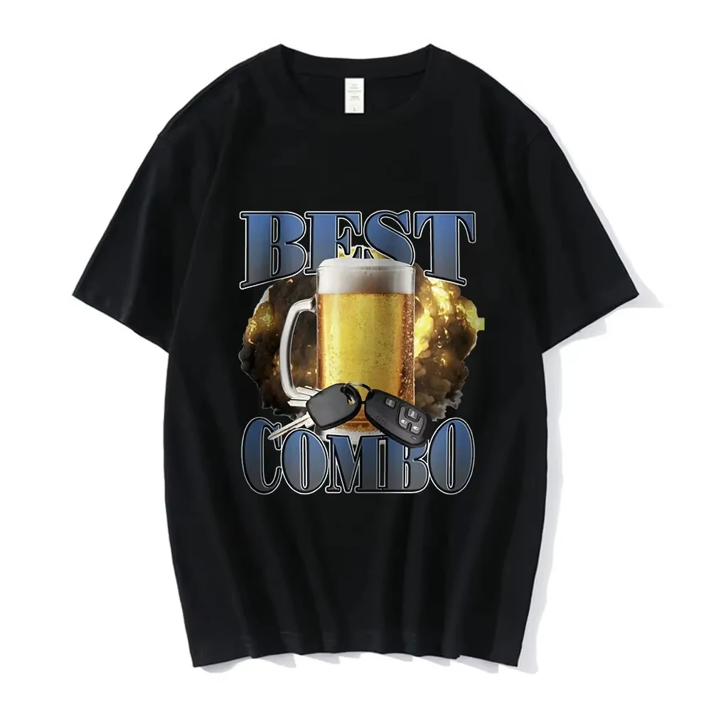 Best Combo Print T Shirt Funny Drunk Driving Short Sleeve T-shirts Men's Women 100% Casual Cotton Oversized T Shirts Streetwear