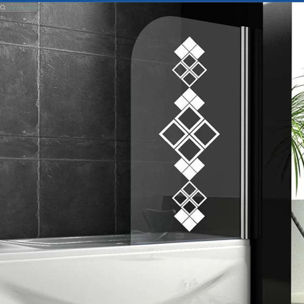 

Modern Square Ornament Bathroom Wall Sticker Decal Shower Screen Bath Kitchen Waterproof Pattern Home Decor