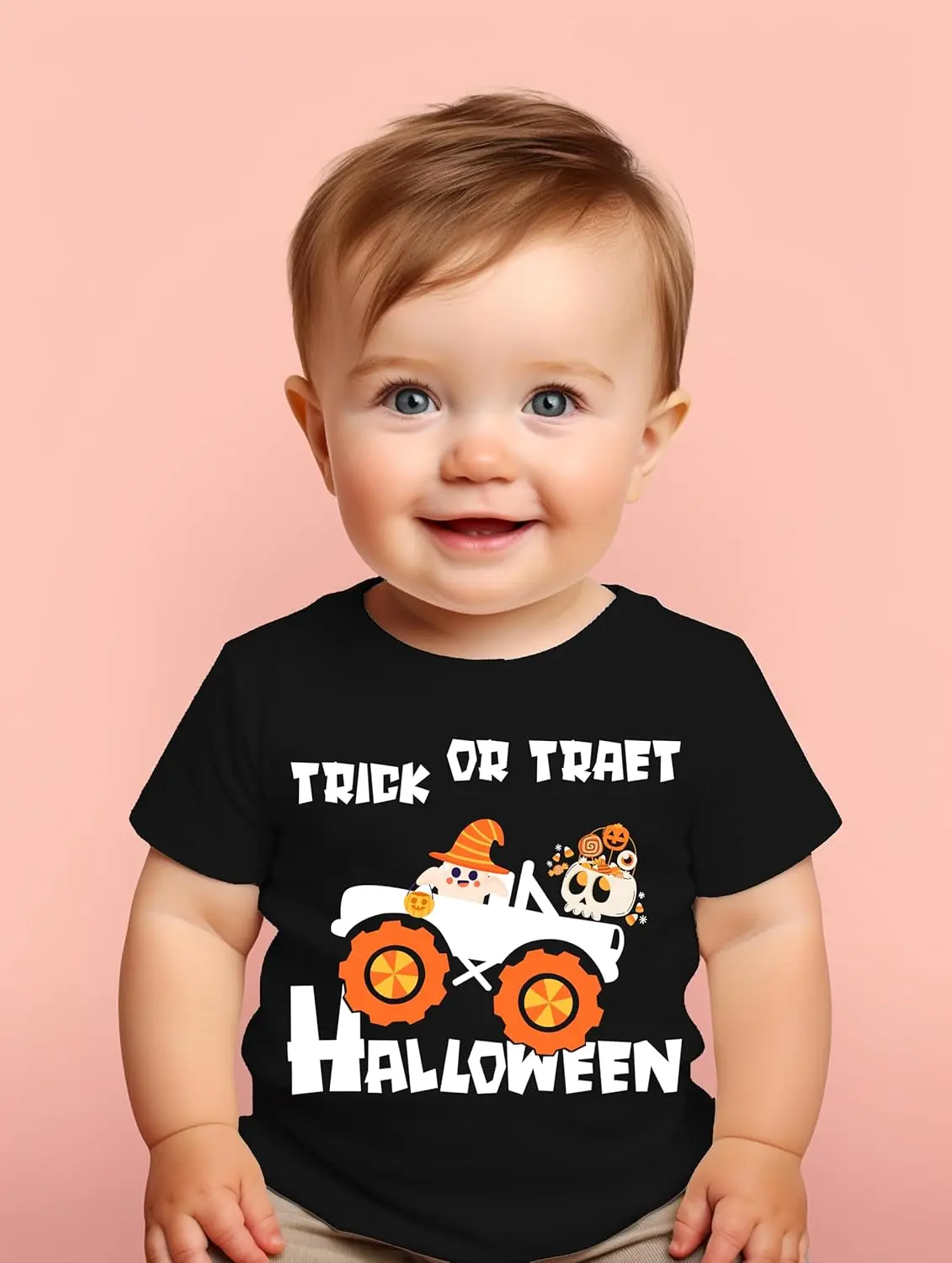 Halloween Shirt for Toddler Funny Dinosaur Monster Truck Pumpkin Skull Candy Bat Ghosts Short Sleeve Halloween Clothing