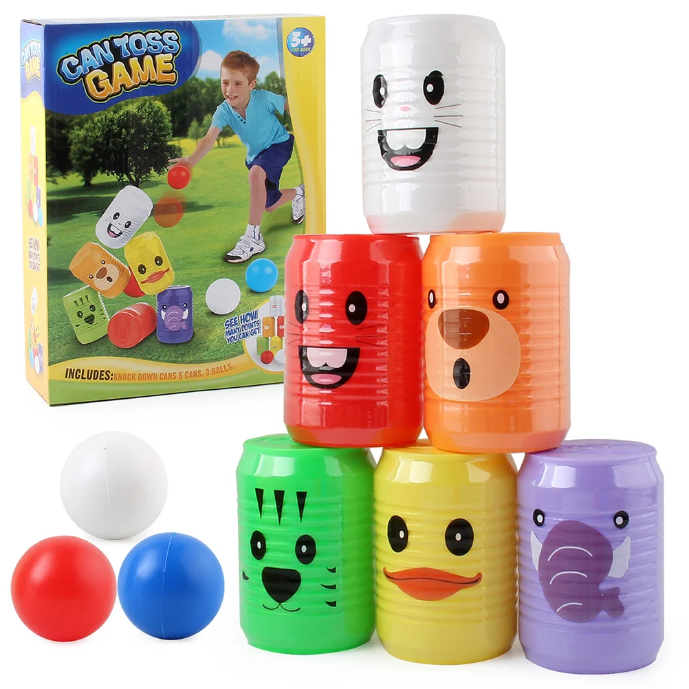 1 Set Can Shape Bowling Toys Cartoon Animal Pattern Digital Bowling Set Early Educational Interactive Toy Assorted Color (6Pcs C