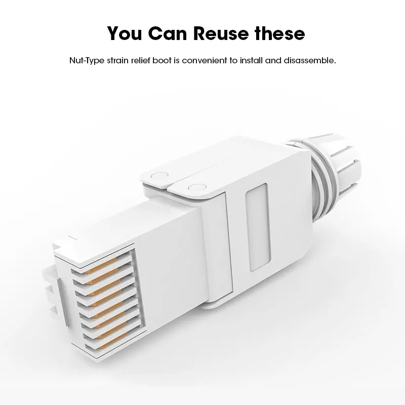 ZoeRax RJ45 Cat6A Cat7 Cat8 Connectors Tool-Free Reusable Shielded Ethernet Termination Plugs for 23AWG SFTP UTP Cable 1PCS