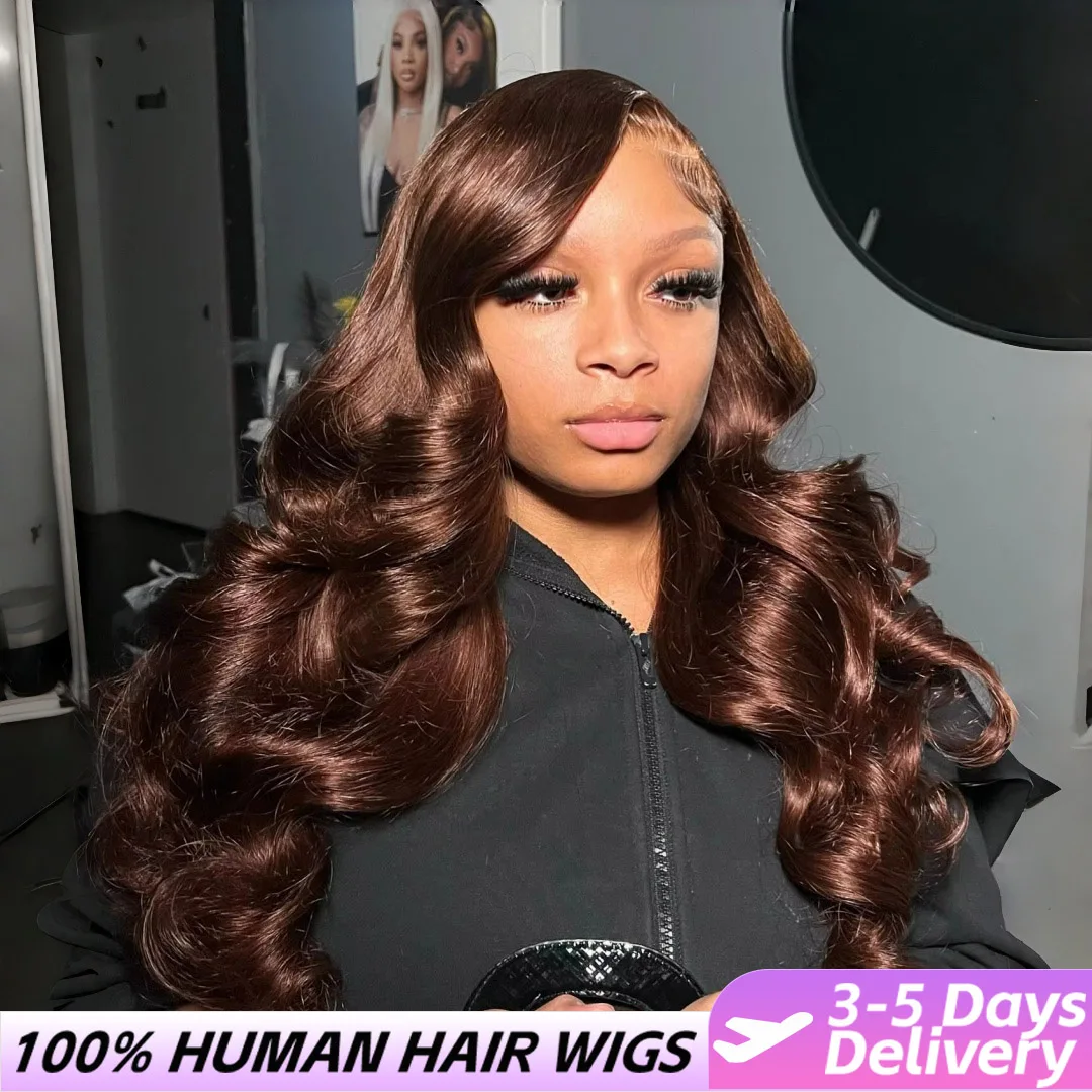 

Объемная волна, кружевной фронтальный парик, плотность 210, шоколадно-коричневый, Hd, кружевной фронт, 13x6, парики из человеческих волос, предварительно выщипанные бразильские волосы для женщин