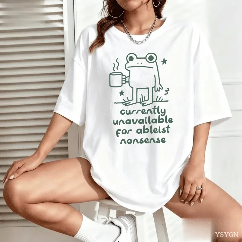 Unavailable for Ableist Nonsense Doodle Frog Meme T-shirt Funny Autism Graphic T Shirts Cotton Short Sleeve Loose Printed Tops