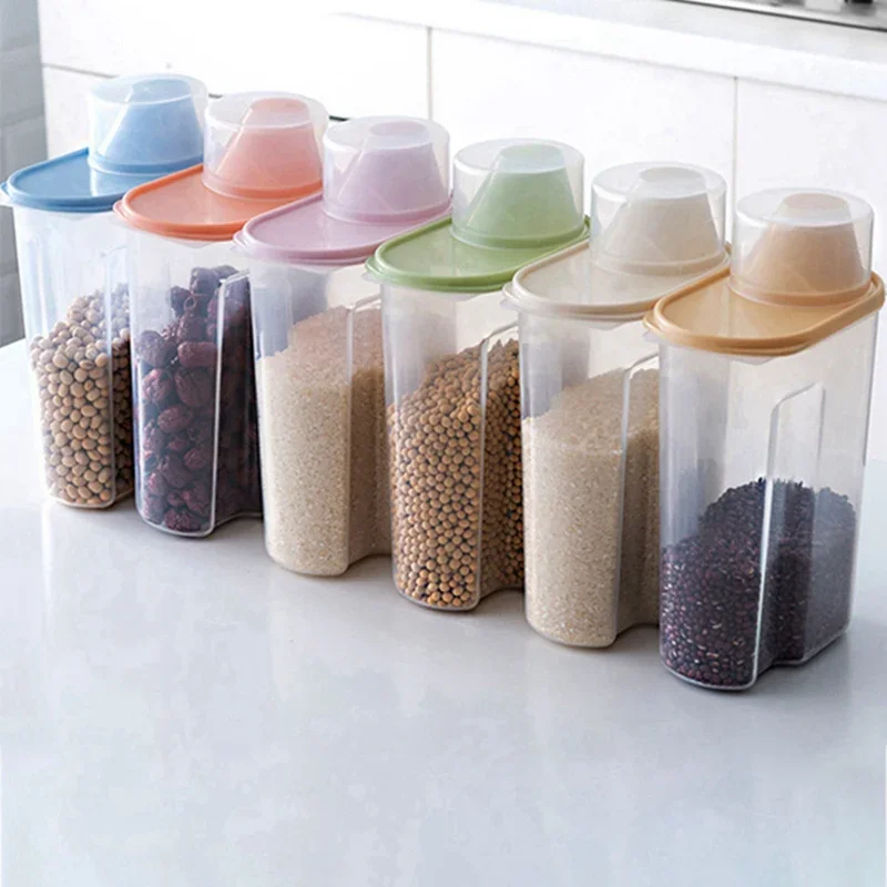 2.5L Plastic Sealed Gar Portable Multifunctional Grain Dispenser Rice Container Dry Fruit Snack Storage Box Kitchen Organizers