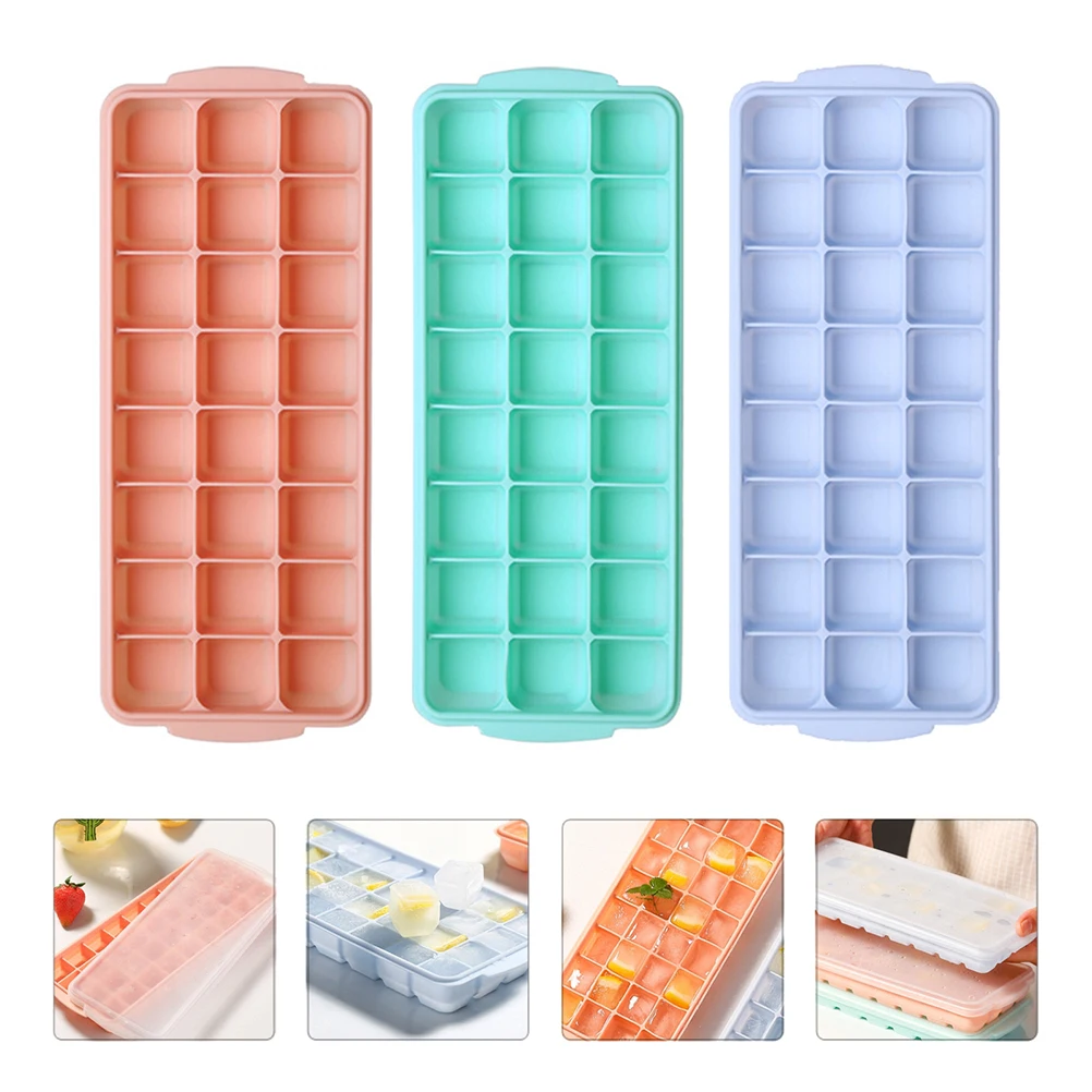 

3 Pcs Silicone Tray Mold 24 Grids Easy Demould Odor Cubes Space Saving Refrigerator Ice Molds Practical Storage Ice