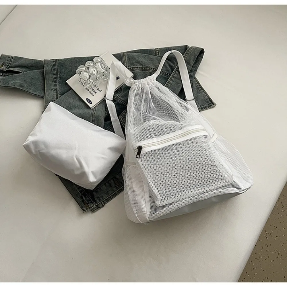 

Рюкзак на шнурке в корейском стиле, портативная сумка на плечо, нейлоновый рюкзак, однотонный сетчатый рюкзак большой емкости, пляжная сумка для офисного работника