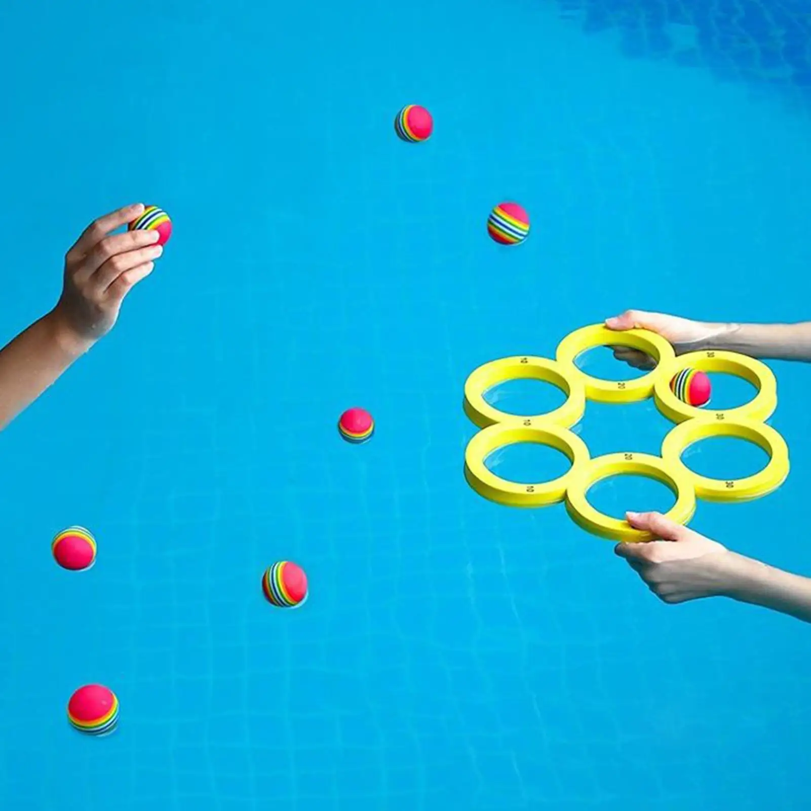 لعبة حمام السباحة، ألعاب الرمي العائمة، نشاط الرياضات المائية التفاعلية مع 12 كرة قوس قزح للأطفال والأصدقاء والكبار والعائلة