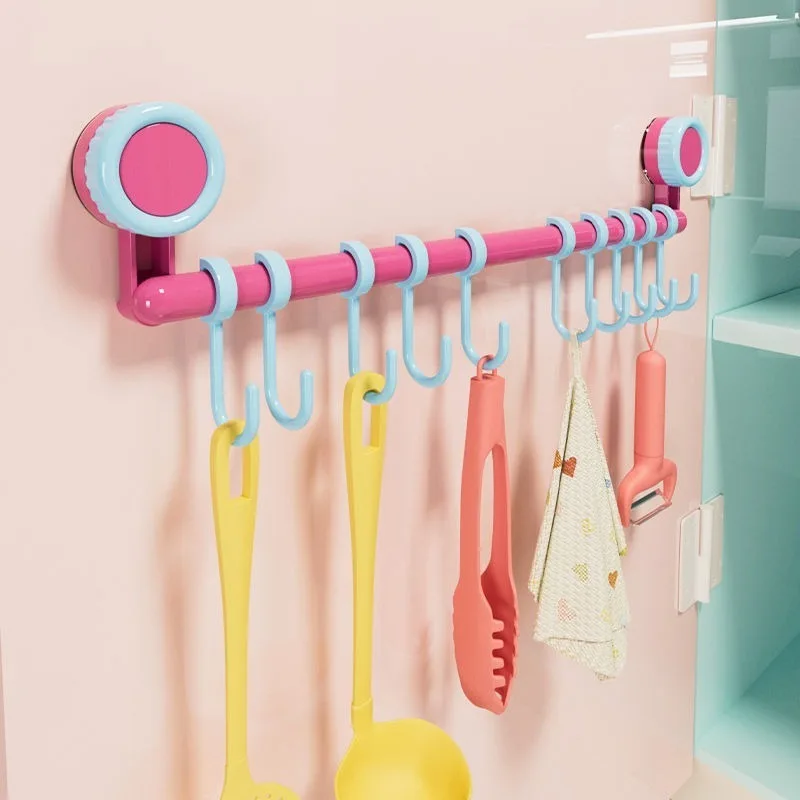 Dopamine Kitchen Plastic Suction Cup Hook Bathroom Slide Rail Hook No Punching Hanging Pole Storage Rack Portable Home Decor