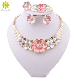 Fashion Jewelry Sets Nigeria Dubai Gold Color Necklace Earring Set for Women Africa Bead Bridal Flower Jewelry Set Wedding Gifts