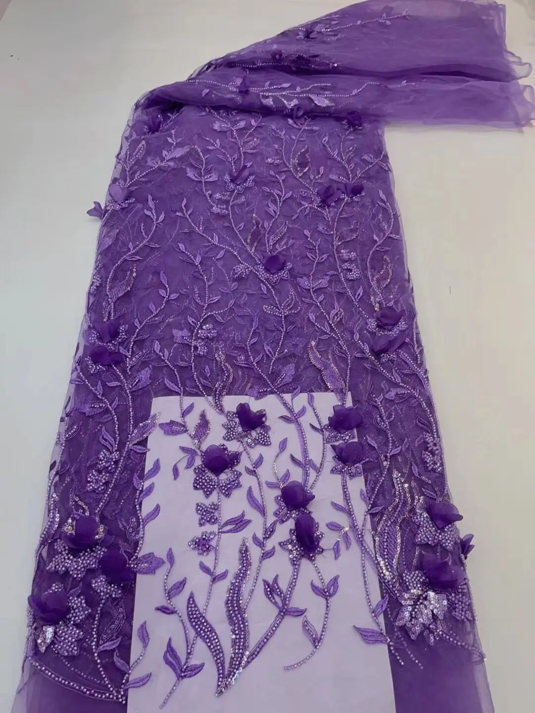 

African Tulle Lace Fabric with Sequins High J-1306781 Nigerian Embroidery beads Lace Fabric for Sewing Wedding Dresses