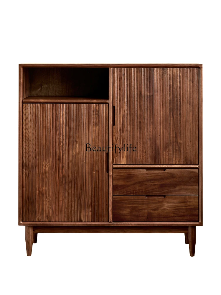 

North America Black Walnut Wood Sideboard Cabinet Modern Minimalist Solid Wood Grille Storage Retro Entrance Cabinet