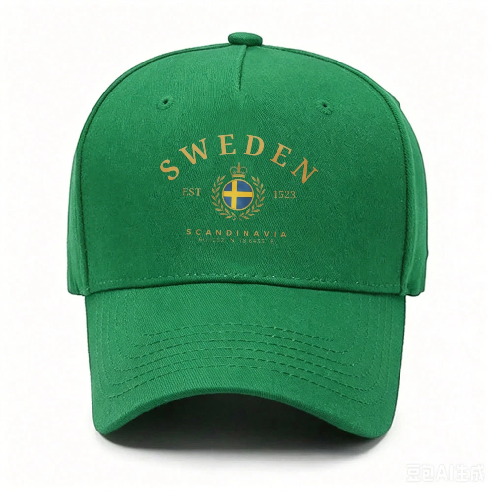 Sweden Flag Laurel Wreath Scandinavia Coordinates Baseball Cap Unisex Metal Buckle Baseball Cap Nordic Country Travel Sun Hat