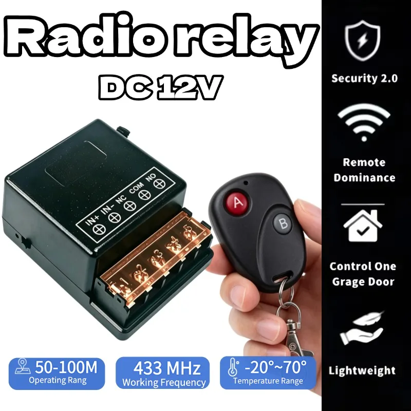 433Mhz Wireless Remote Control Switch 30A DC 12V 24V 36V 85V High Power RF Relay Receiver for Pumps Light Lamp LED 100m Range