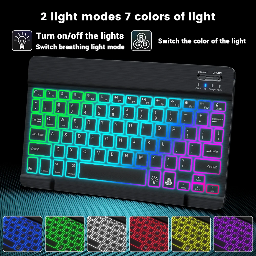 Teclado y ratón retroiluminado para iPad, retroiluminación, Bluetooth, IOS, Android, Windows, portugués, árabe, ruso, español keyboard ñ