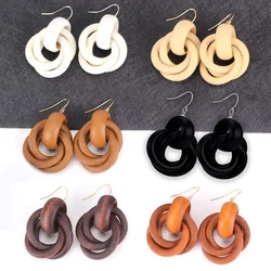 2024 New Wind Round Spiral Fashion Wooden Earrings Female Ring Temperament National Wind Earring Earrings Accessories