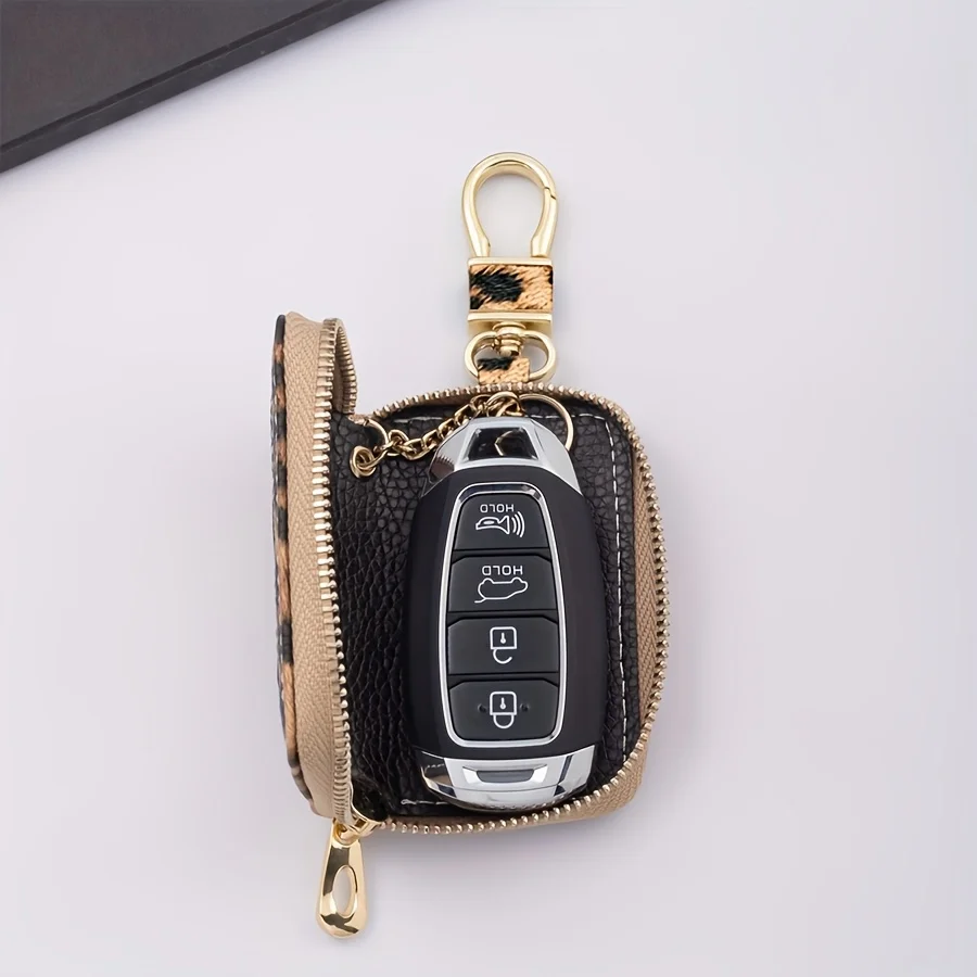 1pc NEW Leopard Print Windowed Key Pouch UniversalCar Key Case with Visible Buttons Through The Window Suitable for All Car Keys