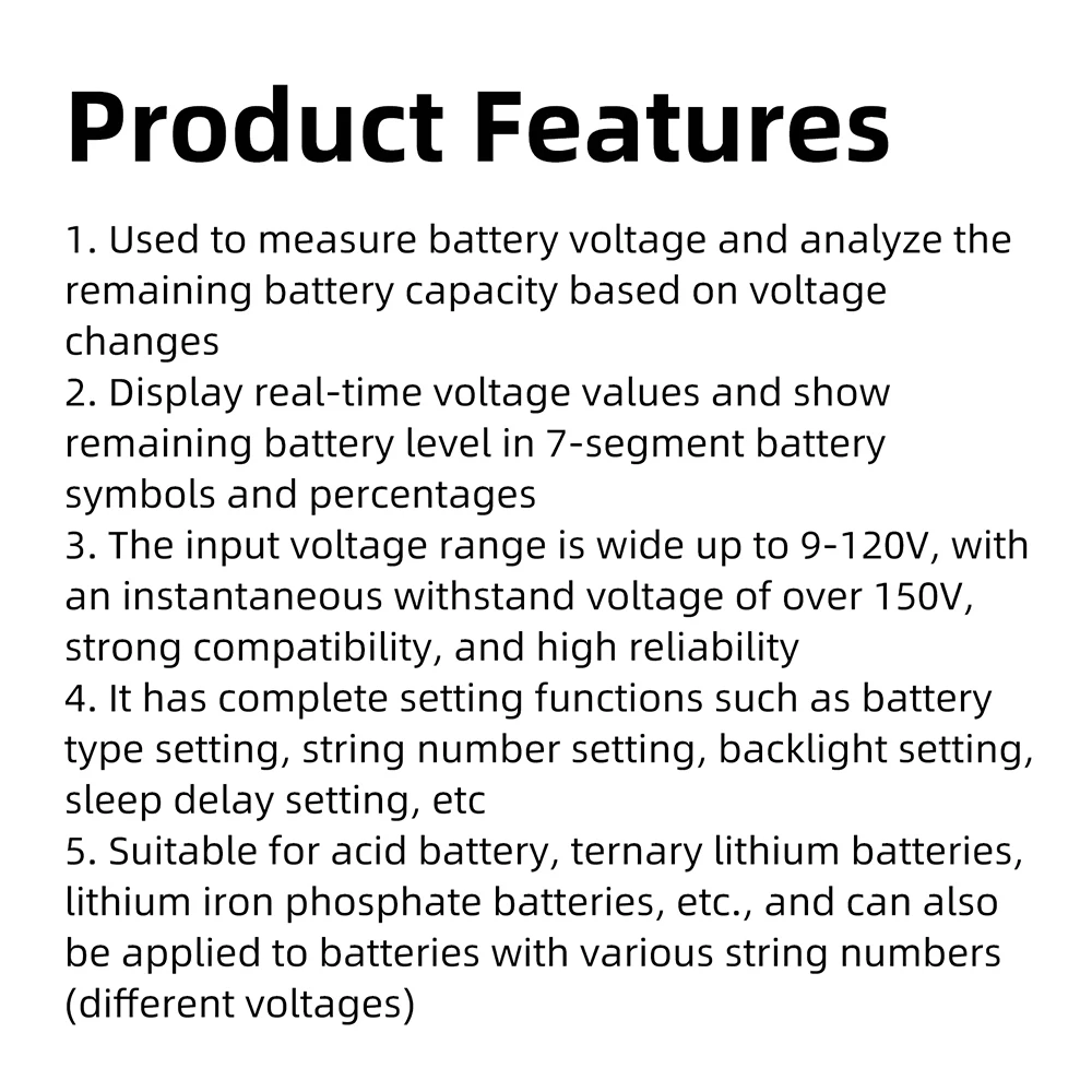 [QV61] DC 9-120V LCD Digitaler Spannungs- und Batteriestandsmesser Universeller Batteriestandsanzeiger für verschiedene Batterietypen – Detail 16