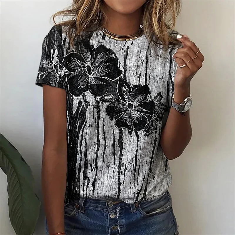 3D Hibiscus Flower Printed Tshirts For Women Summer Fashion Street Round Neck Short Sleeve Girls Beautiful Cute T Shirt Tops