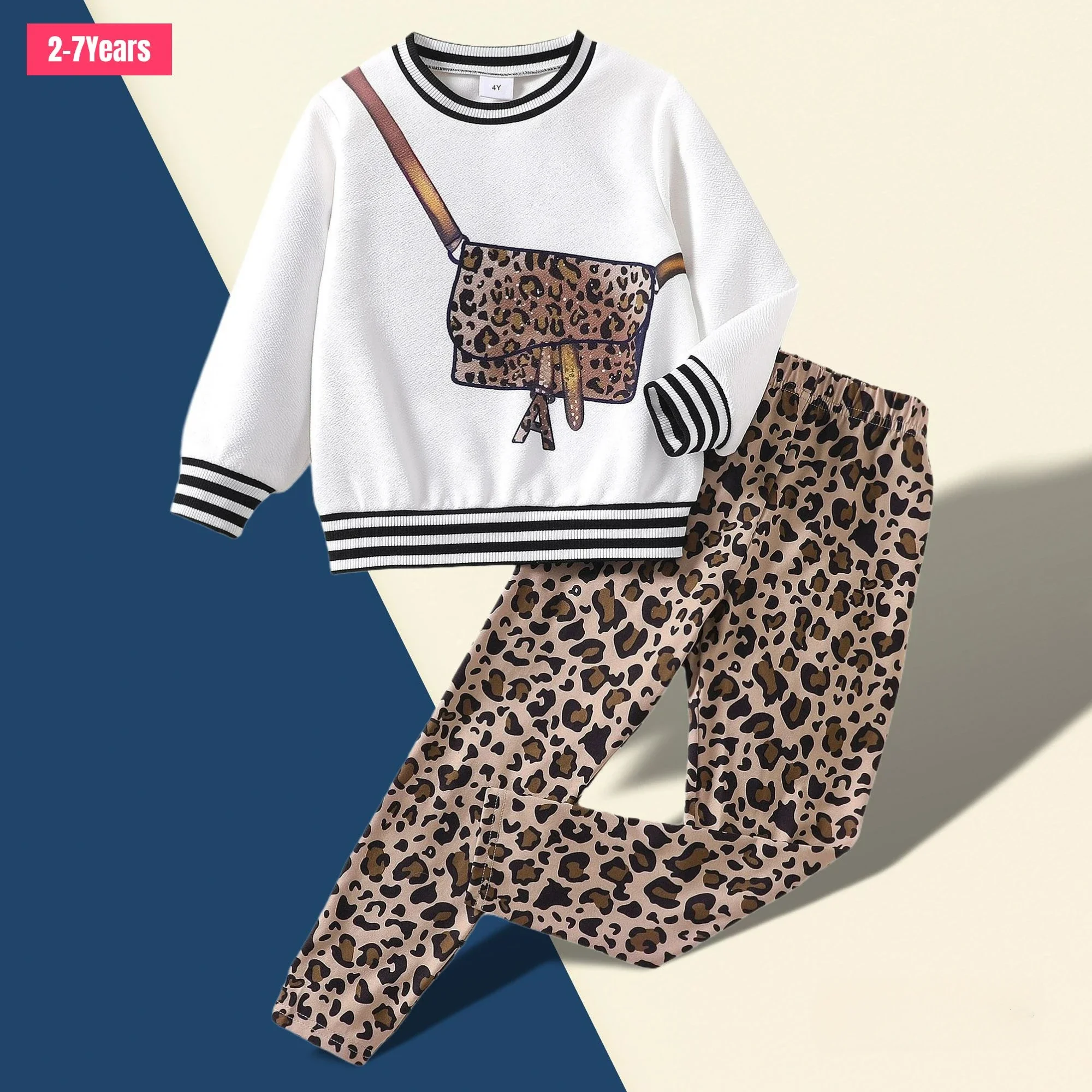 New Kids Girls Clothing Set Long Sleeve Top+pant Spring Autumn Children Outfits Casual Leopard Print Ventilate Girls Suit 2-7Y